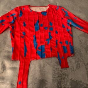 Red and Blue Abstract Long Sleeve Top